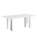 Modern minimalist dining table. The white imitation marble glass desktop is equipped with silver metal legs. Suitable for restaurants and living rooms  71" *39.3" *29.5"  DT-69