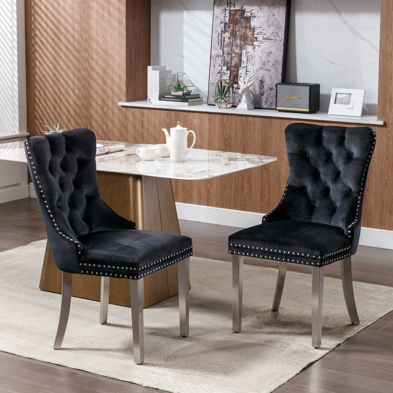 Nikki - Modern, High-End Tufted Solid Wood Contemporary Velvet Upholstered Dining Chair With Chrome Stainless Steel Plating Legs, Nailhead Trim (Set of 2)