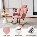 Contemporary Teddy Fabric Upholstered Nursery Rocking Glider Chair With High Backrest And Pillow