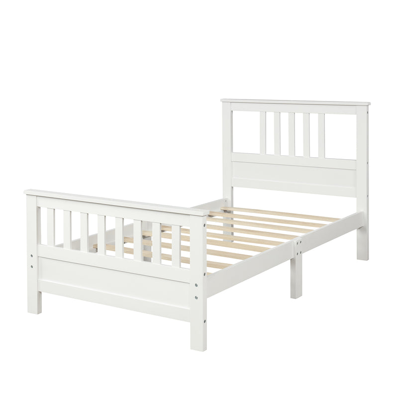 Wood Platform Bed with Headboard and Footboard, Twin (White)