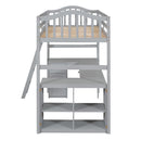 Twin size Loft Bed with Drawers, Cabinet, Shelves and Desk, Wooden Loft Bed with Desk - Gray(OLD SKU :LT000505AAE)