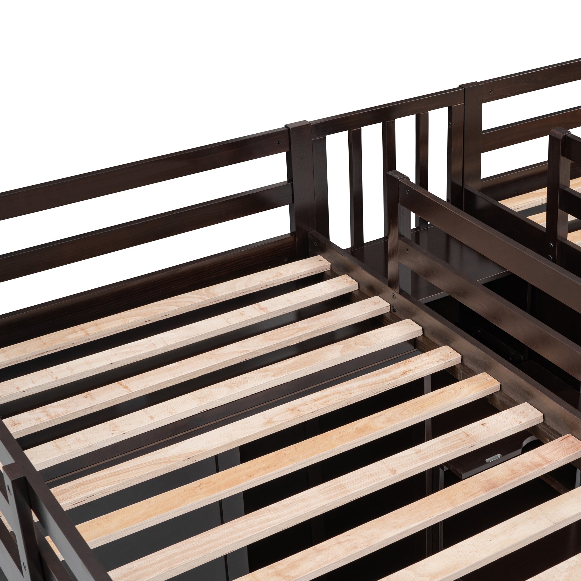 Double Twin Loft Beds with Wardrobes and Staircase, Espresso - Atlantic Fine Furniture Melbourne FL