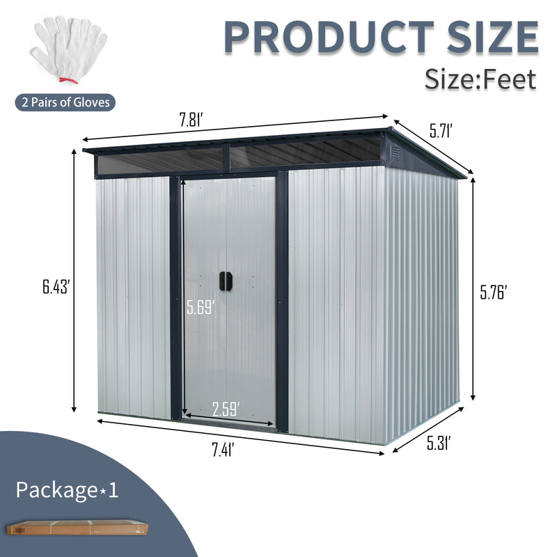 Outdoor Metal Storage Shed And Transparent Plate For Garden, Lawn