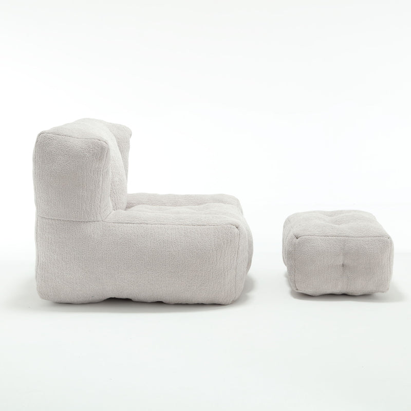 Modern Indoor Fluffy Bean Bag Chair With Memory Foam And Ottoman, Super Soft