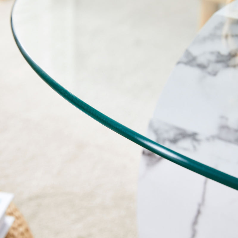 Contemporary Artistic Double Layer Coffee Table,Tempered Glass Top