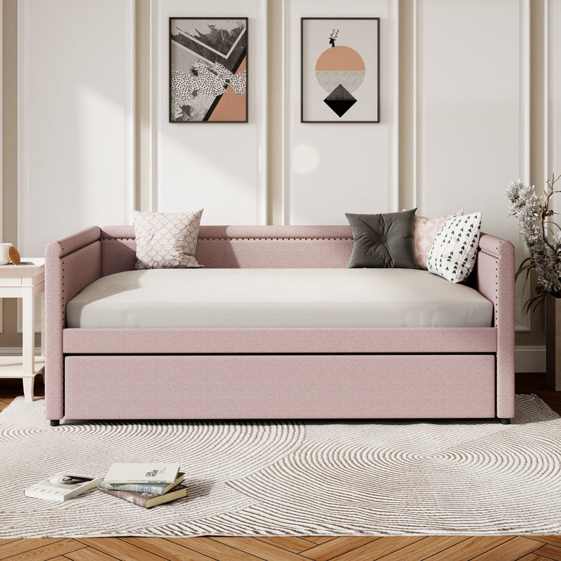 Modern Style Upholstered Daybed With Trundle For Guest Room, Small Bedroom