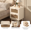 Nightstand With 2 Drawers, Storage Side Table For Bedroom - Antique Natural / Rattan