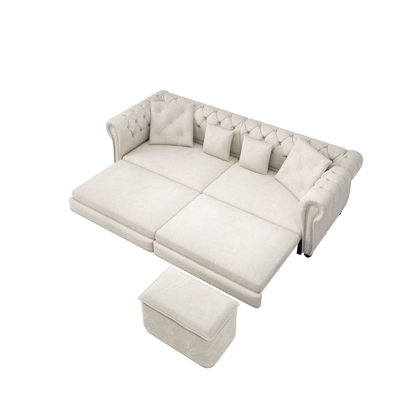 3 In 1 Pull Out Sofa Bed With Movable Ottoman