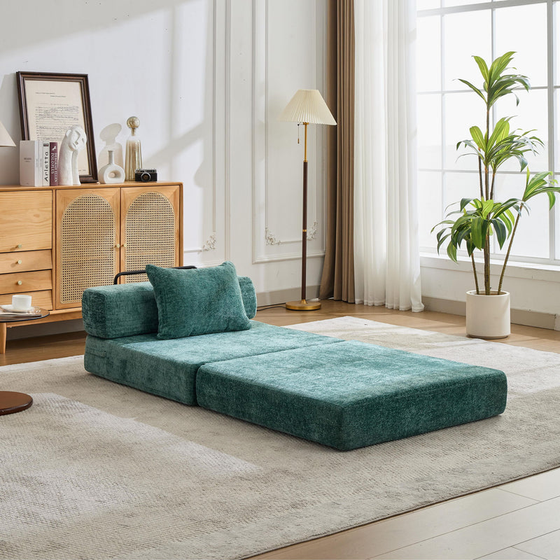 Convertible Floor Sofa Bed With Fixed Shape Frame For Living Room - Dark Green