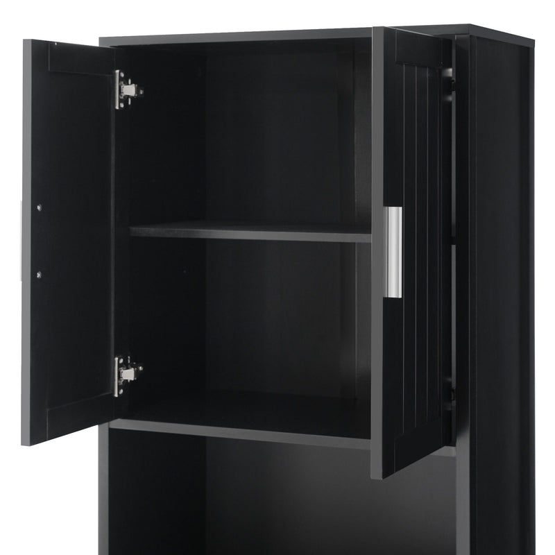 Freestanding Tall Bathroom Cabinet With Soft Close Doors And Adjustable Shelves - Black