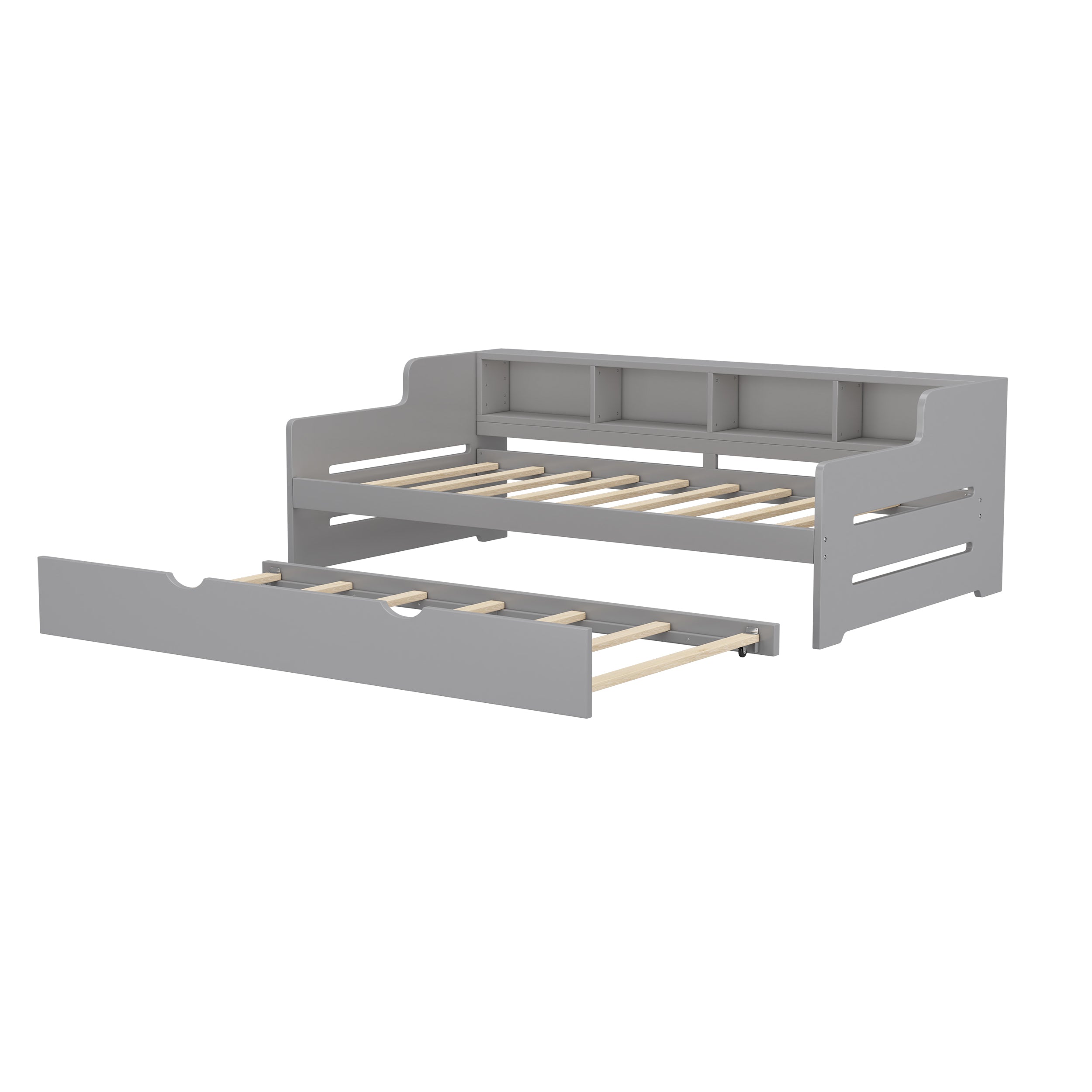 Twin Size Wooden Day Bed with Trundle for Guest Room, Small Bedroom, Study Room, Gray - Atlantic Fine Furniture Melbourne FL