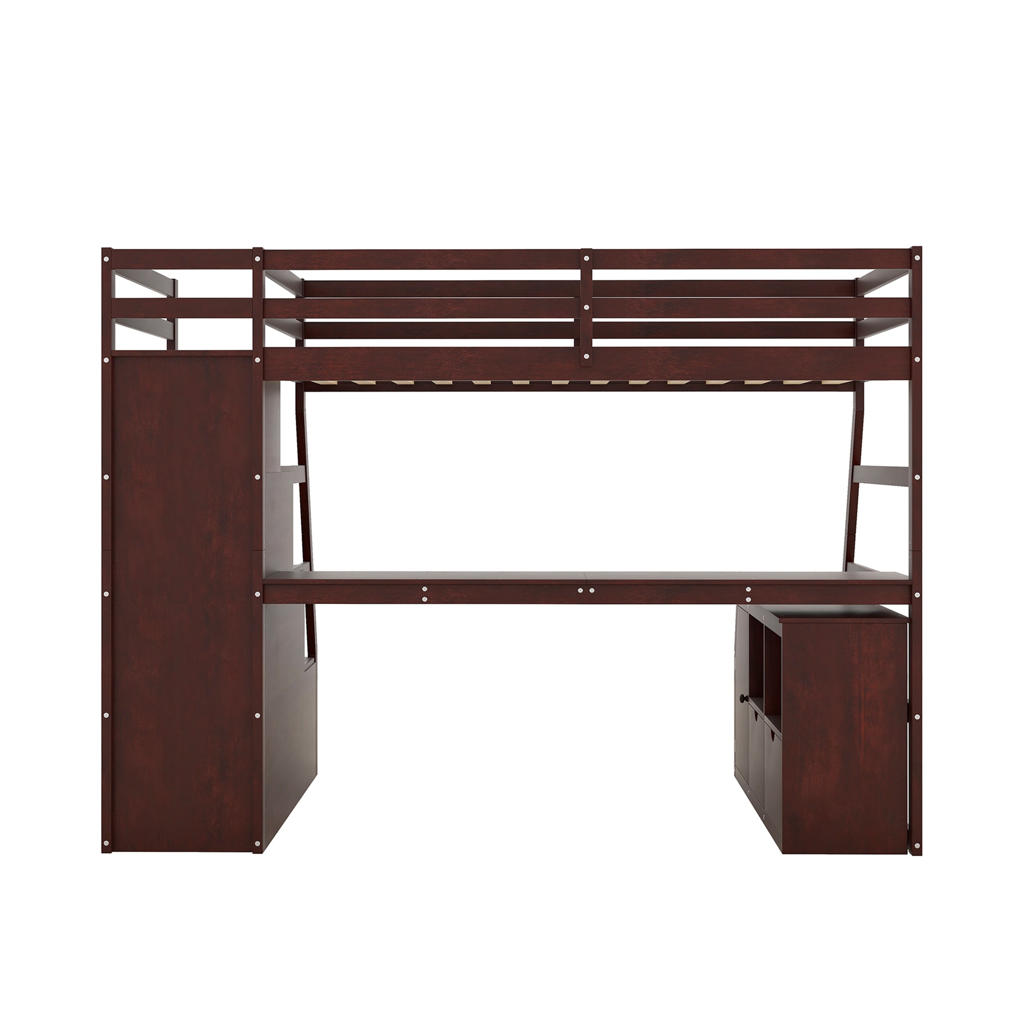 Twin Size Loft Bed with 7 Drawers 2 Shelves and Desk - Espresso - Atlantic Fine Furniture Melbourne FL
