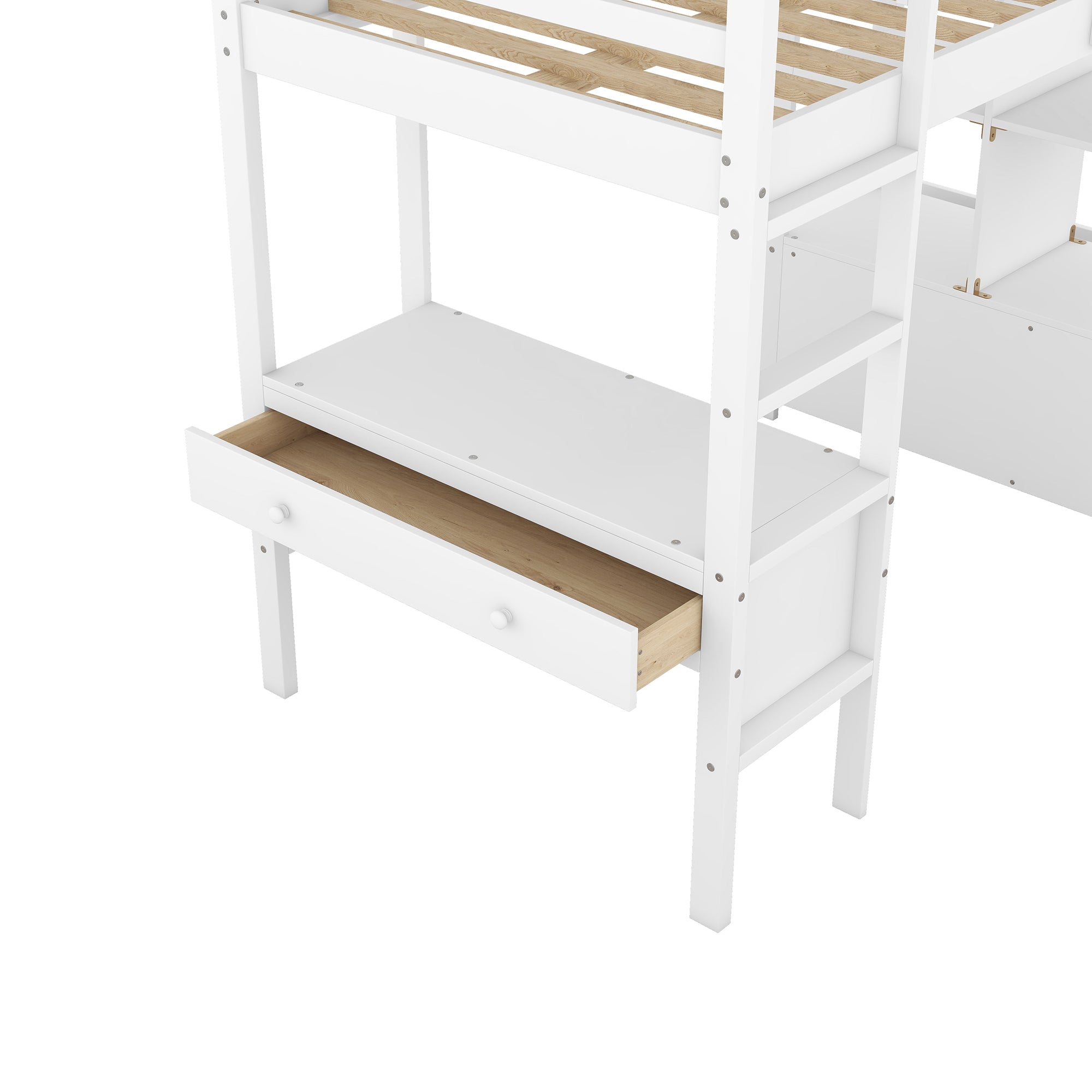 Twin  Size Loft Bed with Built-in Desk with Two Drawers, and Storage Shelves and Drawers,White - Atlantic Fine Furniture Melbourne FL