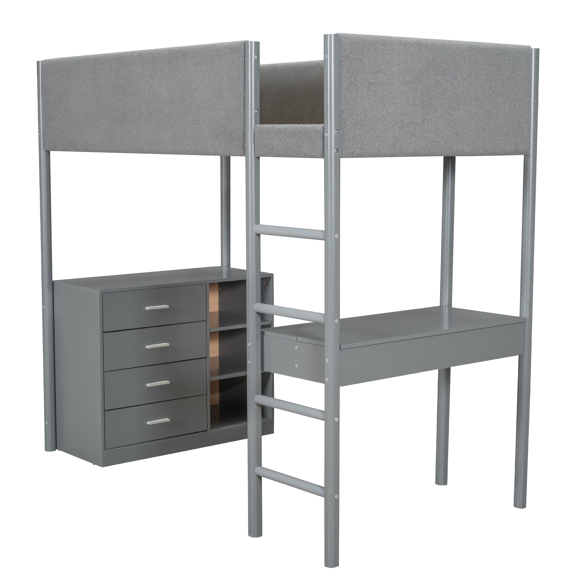 Twin Size Teddy FleeceLoft Bed Wood Bed, Gray - Atlantic Fine Furniture Melbourne FL