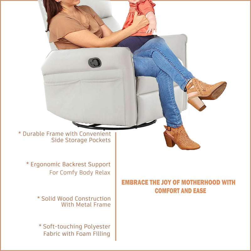 Rocking Recliner Chair, 360 Degree Swivel Nursery Rocking Chair, Glider Chair, Modern Small Rocking Swivel Recliner Chair For Bedroom, Living Room Chair Home Theater Seat, Phone Holder