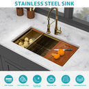 Undermount Kitchen Sink 36 X 19 X 9", 16 Gauge Deep Workstation Sink With Cutting Board And Accessories - Gold