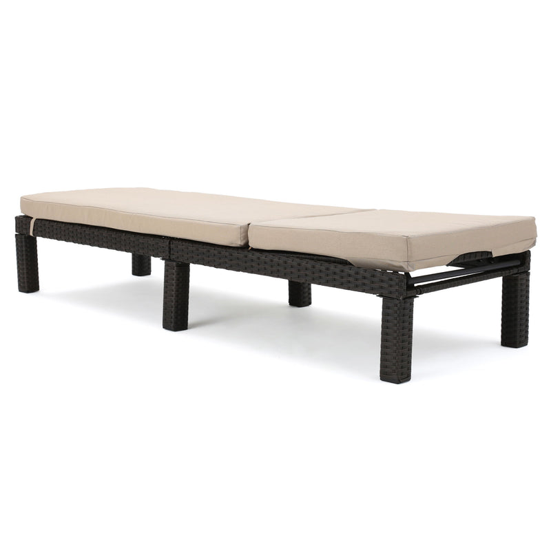 Puerta - Chaise Lounge Frame Cushion Outdoor Wicker Iron - Beige / Dark Brown