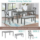 6 Pieces Kitchen Dining Set, Rectangular Wooden Dining Table With 4 Chairs And A Bench