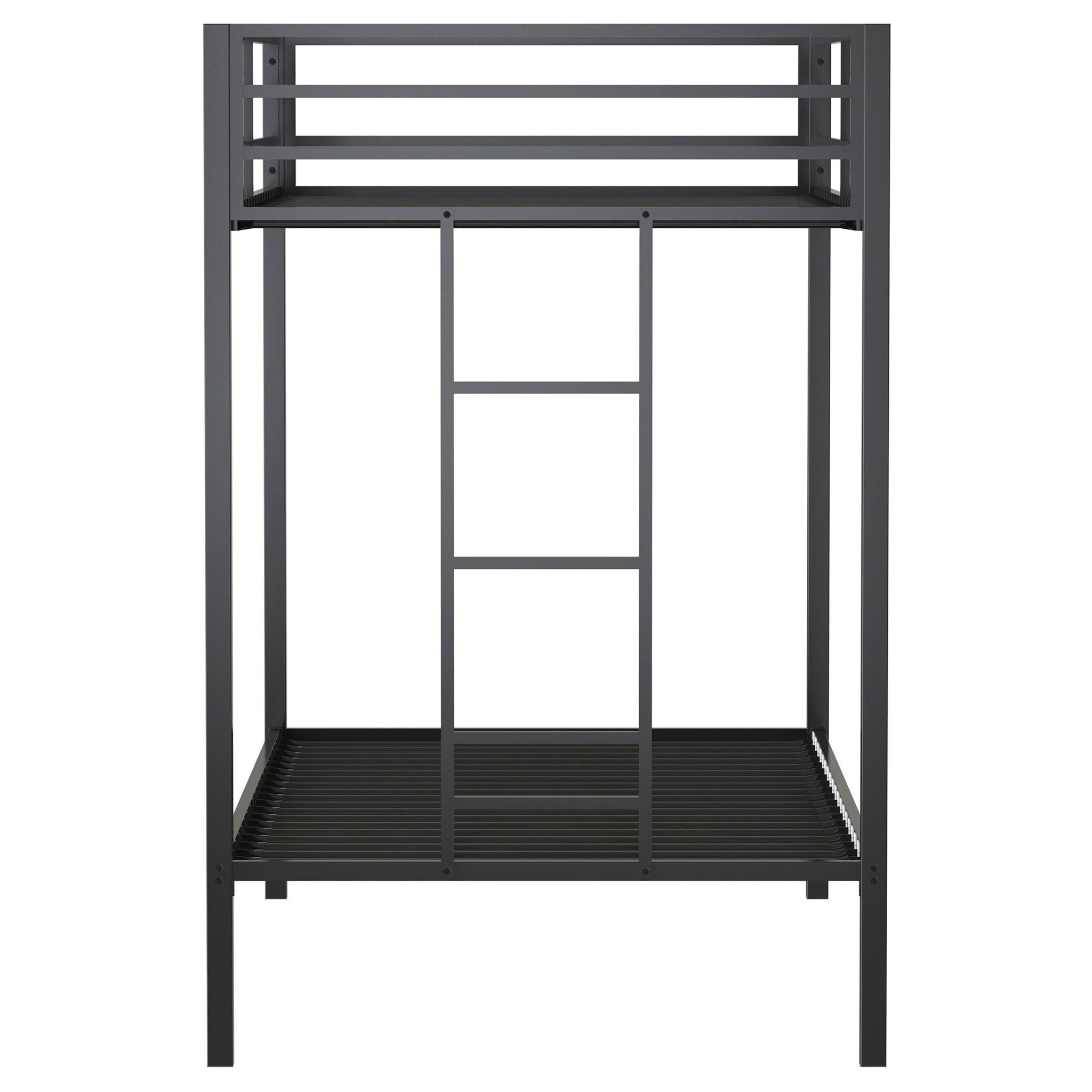 Alevera Metal Twin Over Twin Bunk Bed with Ladder Black