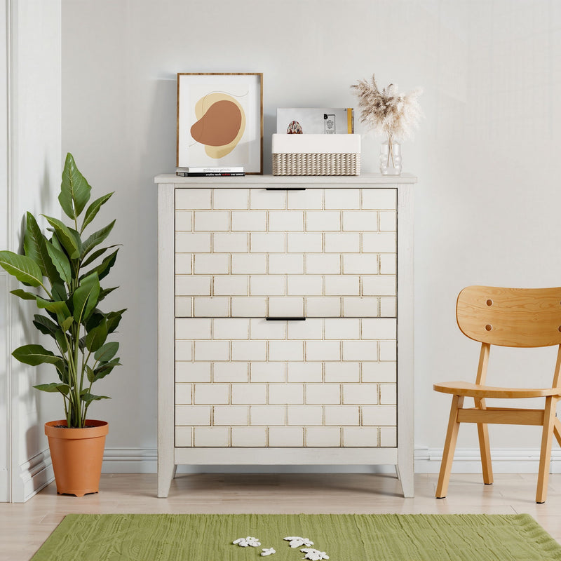 Retro Shoe Storage Cabinet, Mid Century Vintage Freestanding With 2 Flip Drawers, Suitable For Entryway - Retro White / White / Vintage