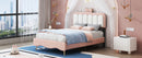 Full size Velvet Princess Bed With bow-knot Headboard,Full Size Platform Bed with Headboard and Footboard,White+Pink