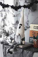 Sitting Gnome With Ghost Hat, For Halloween Decor - Black White