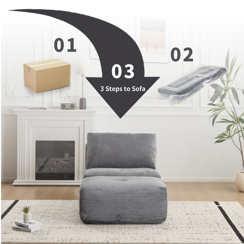 Compressed Sofa, Single Chaise Longue, Movable Ottoman For Living Room - Gray