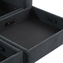 Upholstered L Shaped Sectional Sofa With Storage, Movable Ottoman, And 6 Throw Pillows