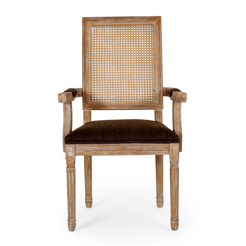 Elegant French Country Style Dining Chair With Cane Backrest