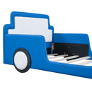 Twin Size Race Car-Shaped Platform Bed with Wheels,Blue