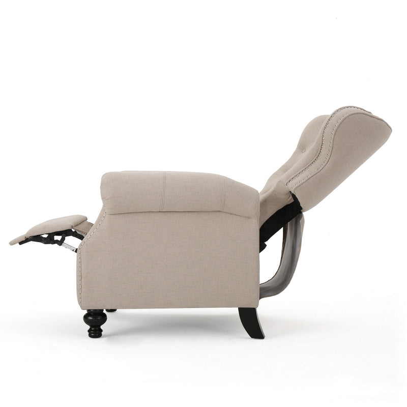 Contemporary Style Push Back Recliner With Button Tufted Stitching And Nailhead Trim