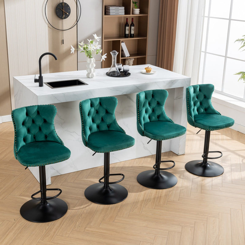 Swivel Velvet Barstools Adjusatble Seat Height, Modern Upholstered Bar Stools With Backs Comfortable Tufted For Home Pub And Kitchen Island (Set of 2)