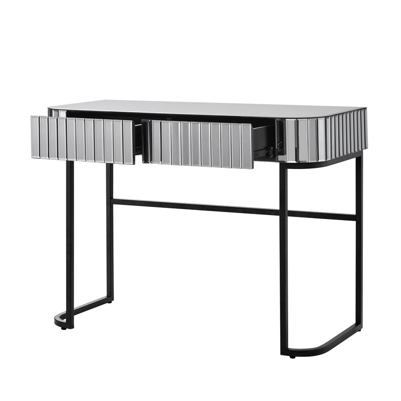 Mirrored Makeup Vanity Table With Stainless Steel Base And 2 Drawers