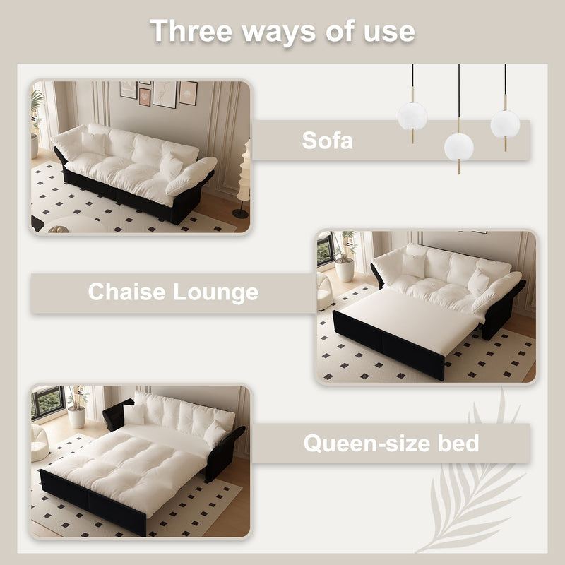 Queen Pull Out Sofa Bed, 3 In 1 Convertible Sleeper Tufted With 2 Soft Pillows
