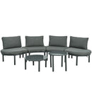 6 Piece Patio Set, Half Moon Outdoor Sectional Sofa With 2 High Low Coffee Tables, 4 Pillows & Cushions