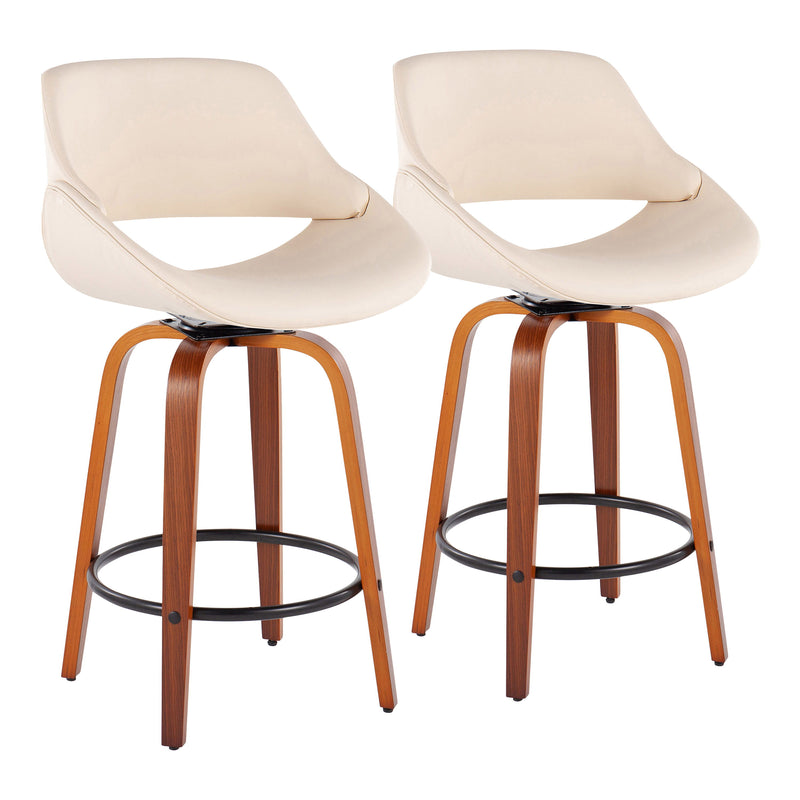 Fabrico - Mid Century Modern Fixed Height Counter Stool And Round Footrest (Set of 2)