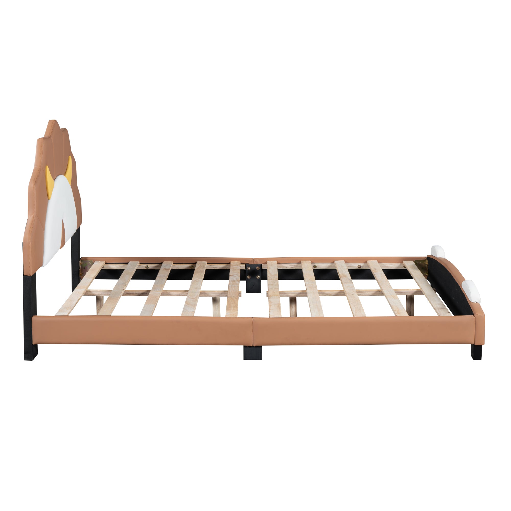 Full Size Upholstered Leather Platform Bed with Lion-Shaped Headboard, Brown - Atlantic Fine Furniture Melbourne FL