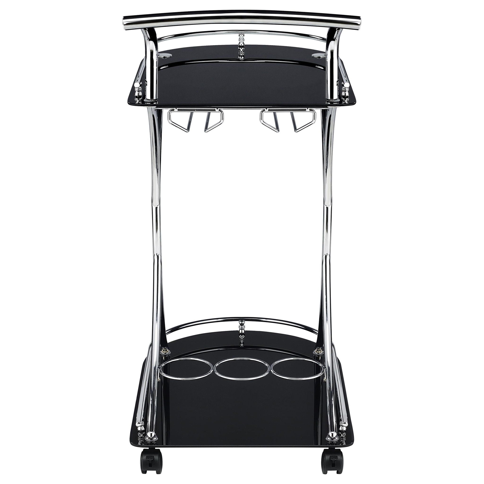 Elfman 2-tier Glass Shelf Metal Bar Cart Black and Chrome