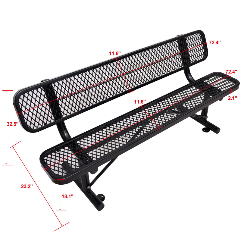 6' Outdoor Steel Bench With Backrest