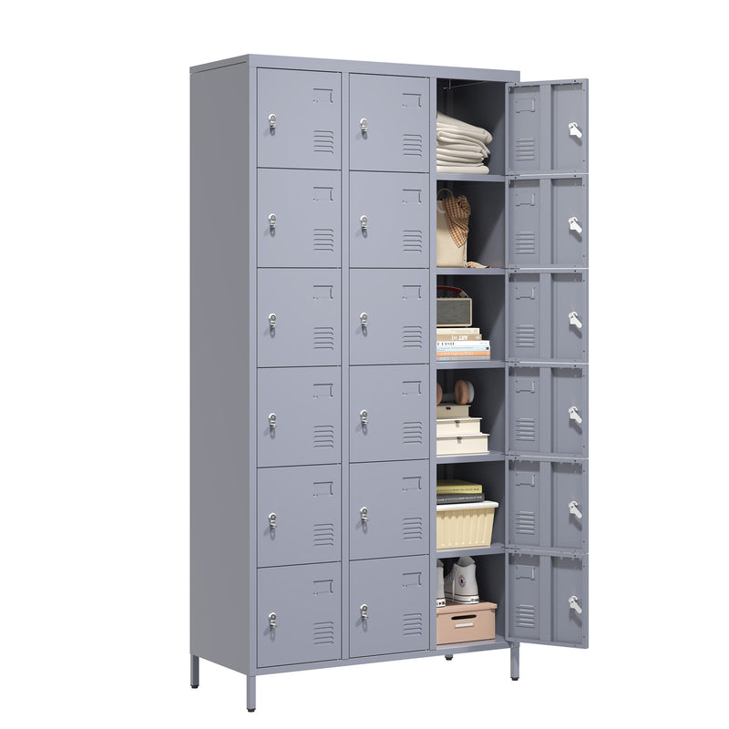Lockers 18 Door With Lock For Employees, Storage Cabinet For Home Gym Office School Garage - Gray
