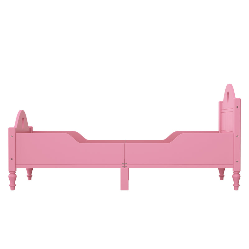 Girl's Love Princess Bed Macaron Twin Size Toddler Bed with Side Safety Rails and Headboard and Footboard , Light Pink
