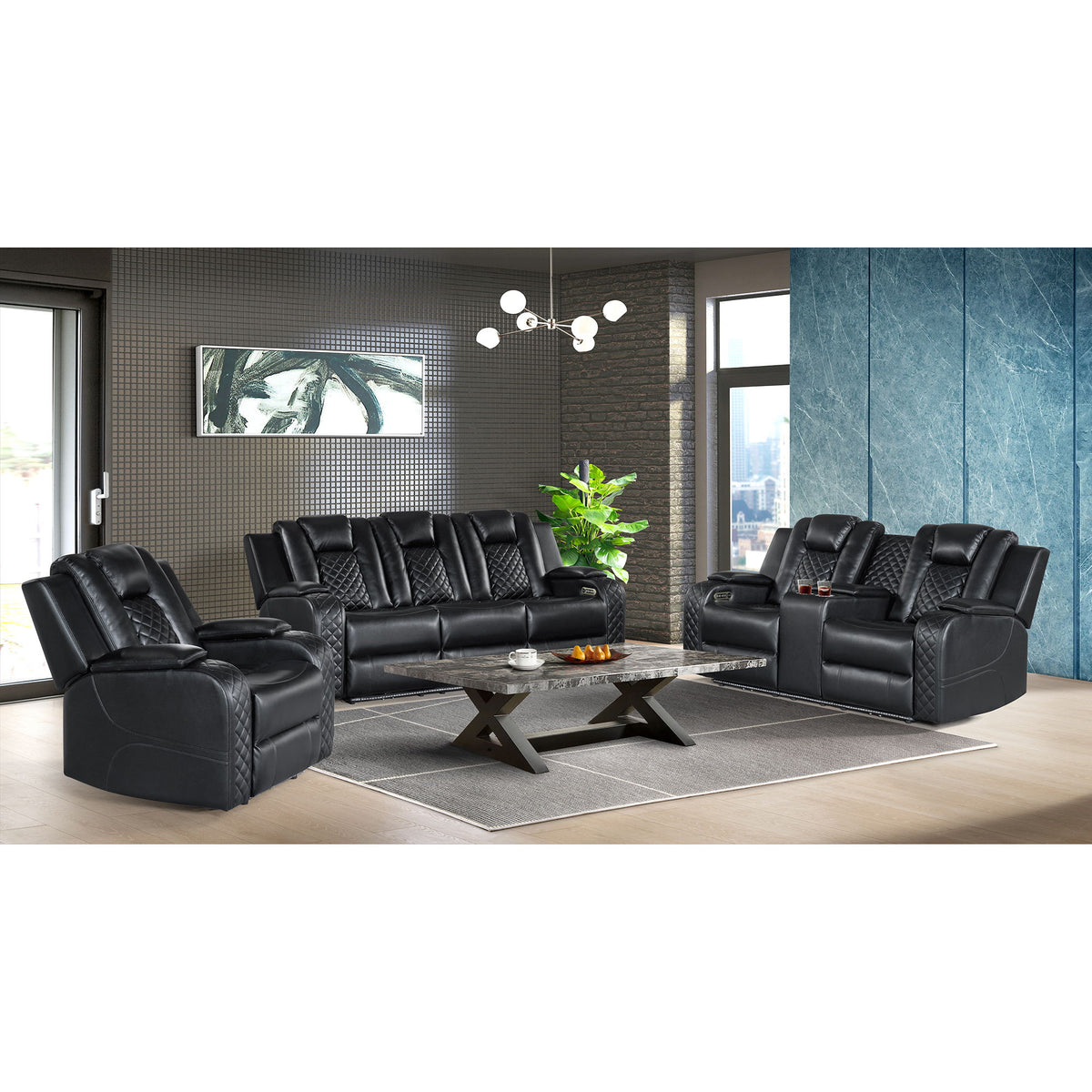 Carlo Power Motion Recliner With Power Headrest, LED in Black by Elements International, view 14