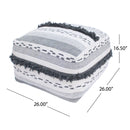 Karim - Faux Yarn Large Pouf, Durable - Ivory / Gray