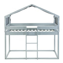 Twin Over Twin Bunk Bed Wood Bed with Tent, Gray