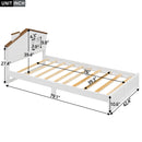 Twin Size Wood Platform Bed with House-shaped Headboard and Built-in LED, Walnut+White
