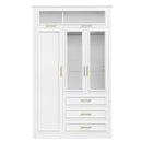 3 Door Wardrobe Armoire With LED Lighting And 3 Drawers - White