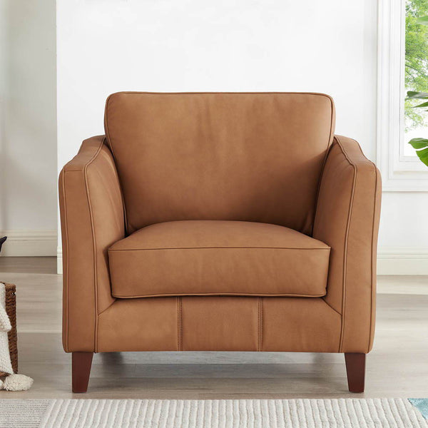 Aria-Top Grain Leather Chair - Brown