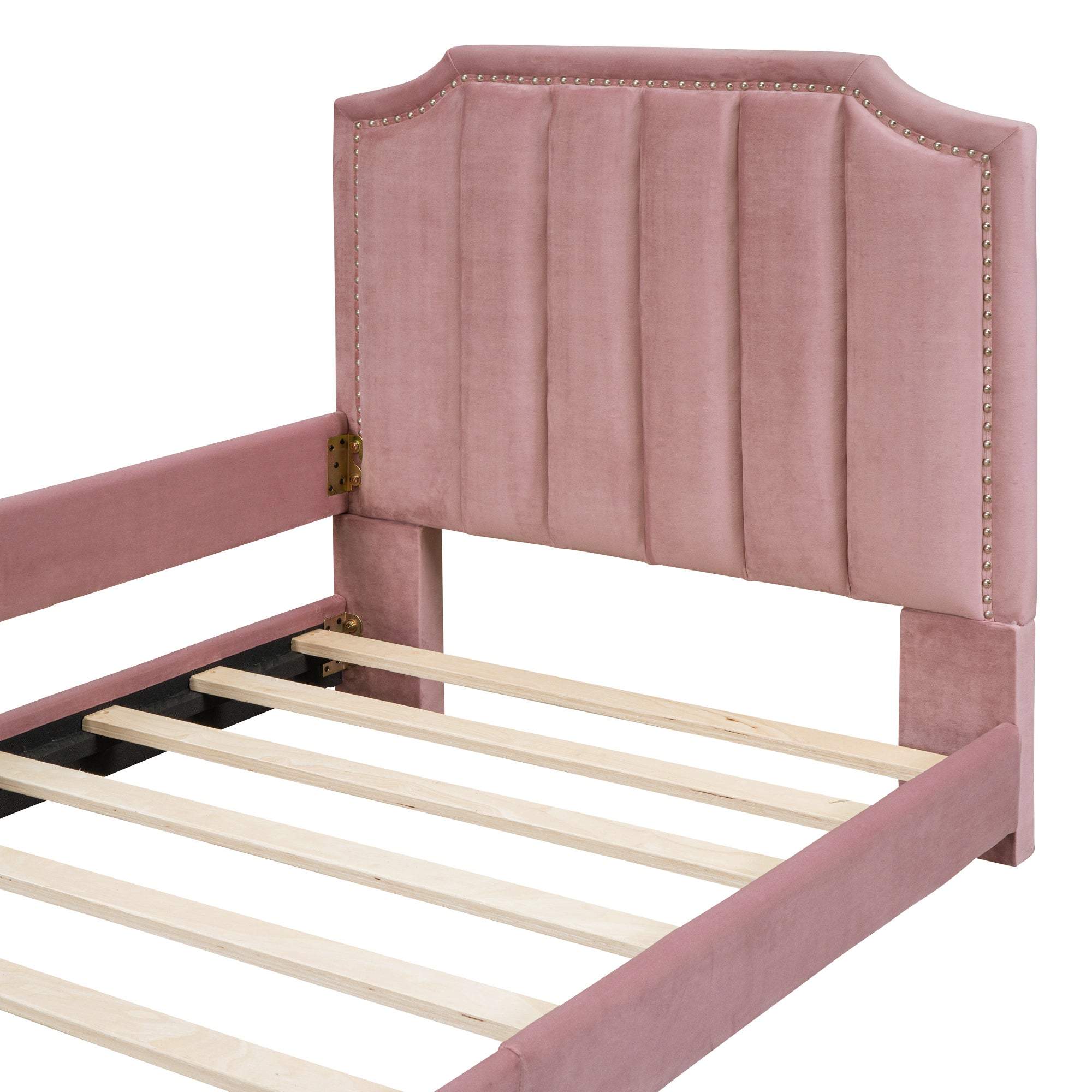 Twin Size Upholstered Daybed with Classic Stripe Shaped  Headboard, Pink - Atlantic Fine Furniture Melbourne FL