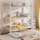 Metal Twin Size Triple Bunk Bed With Trundle, White