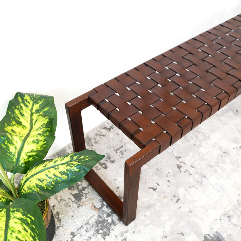 Christina - Leather Bench - Cognac / Dark Brown / Tan